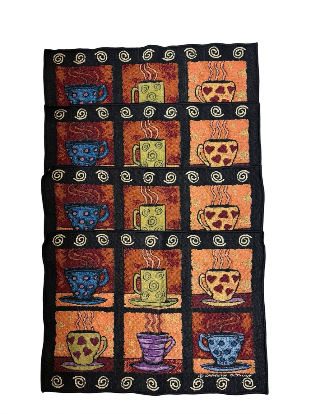 Vintage decorative kitchen table 4 placemats set retro unique stitch coffee cups